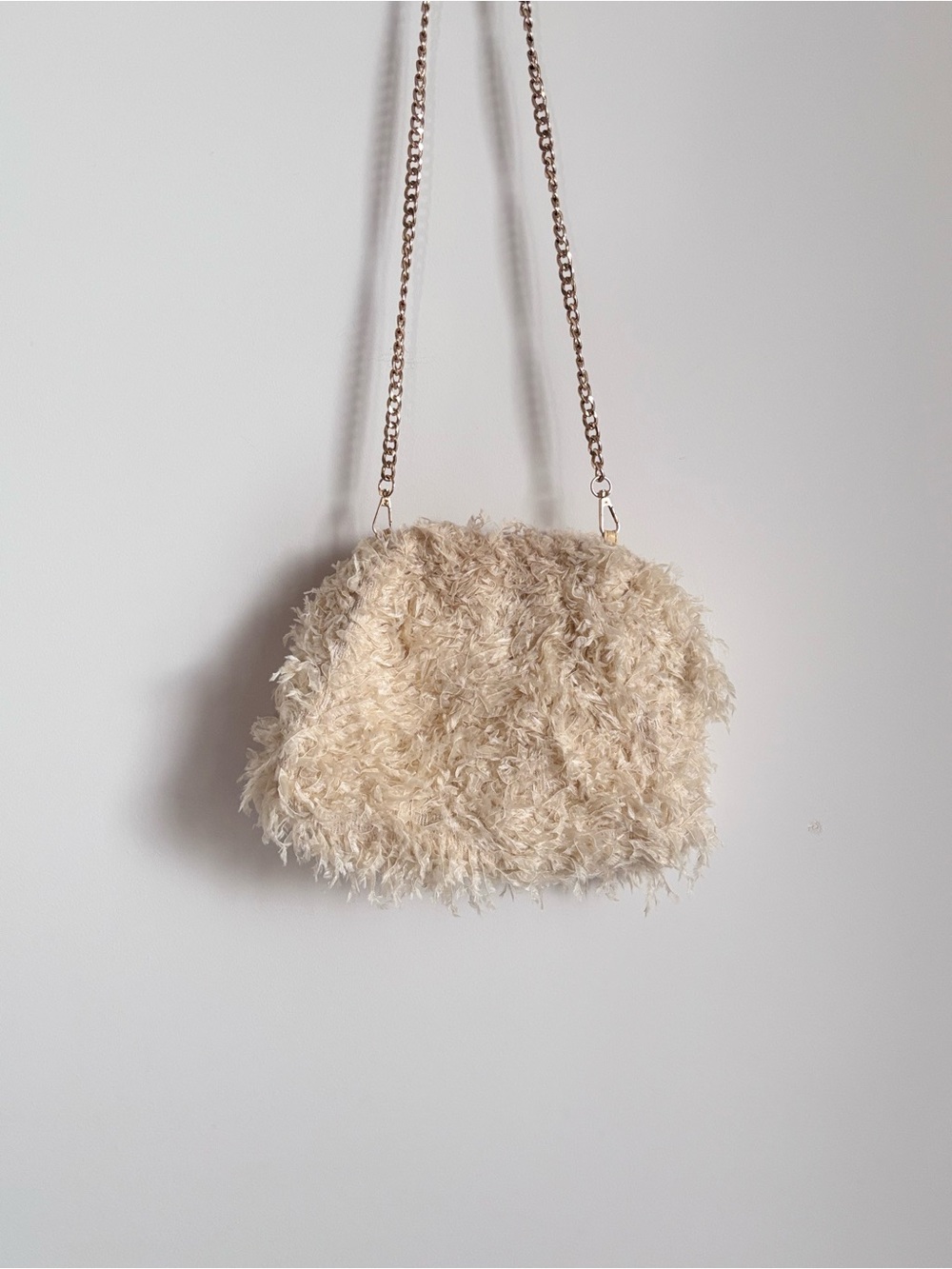Maeve by Anthropologie Faux Feather Fringe Clutch Bag Cream OS